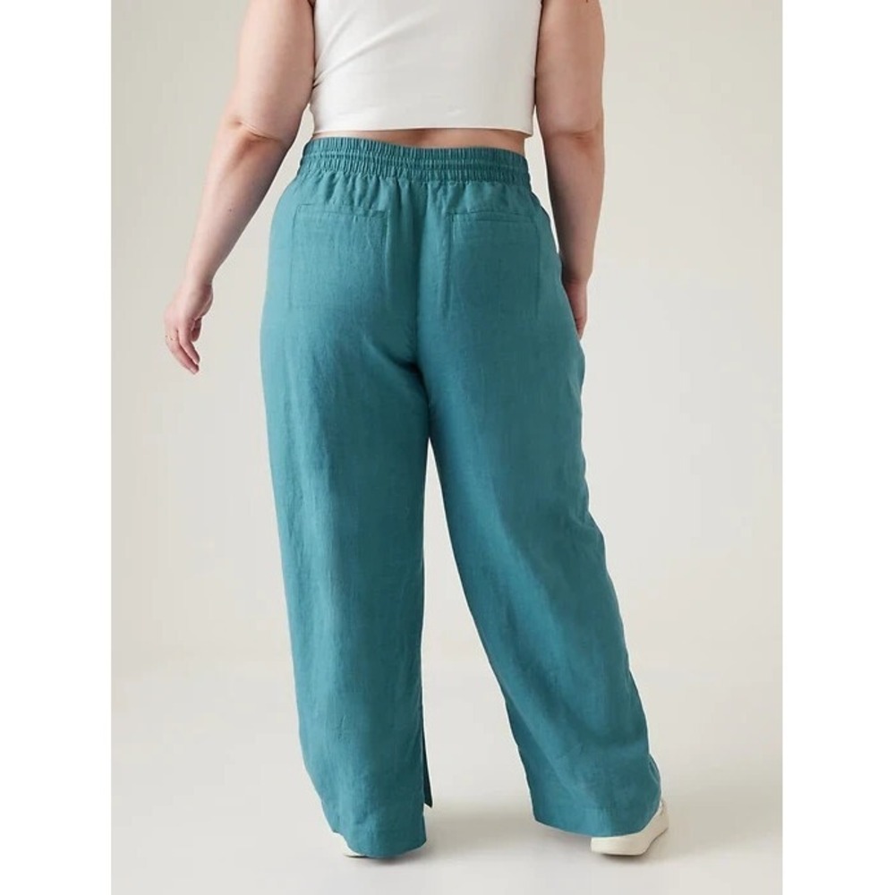 NWT Athleta Retreat Linen Wide Leg Pant Teal Blue/Green Women's Plus Size 26 - Picture 1 of 16